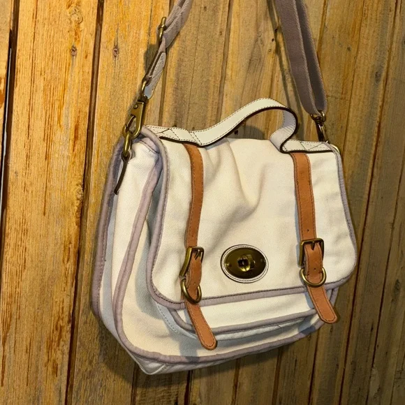 Fossil Canvas Flap closure bag with Leather Trim - Picture 2 of 9